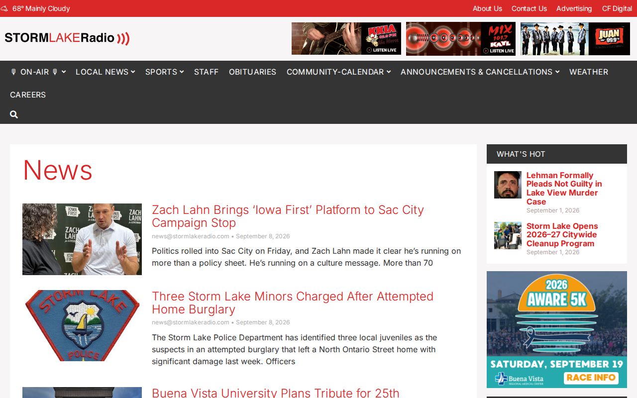 Storm Lake Radio local news listing