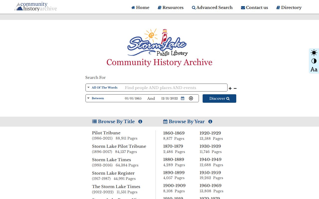 Storm Lake Public Library searchable newspaper archive